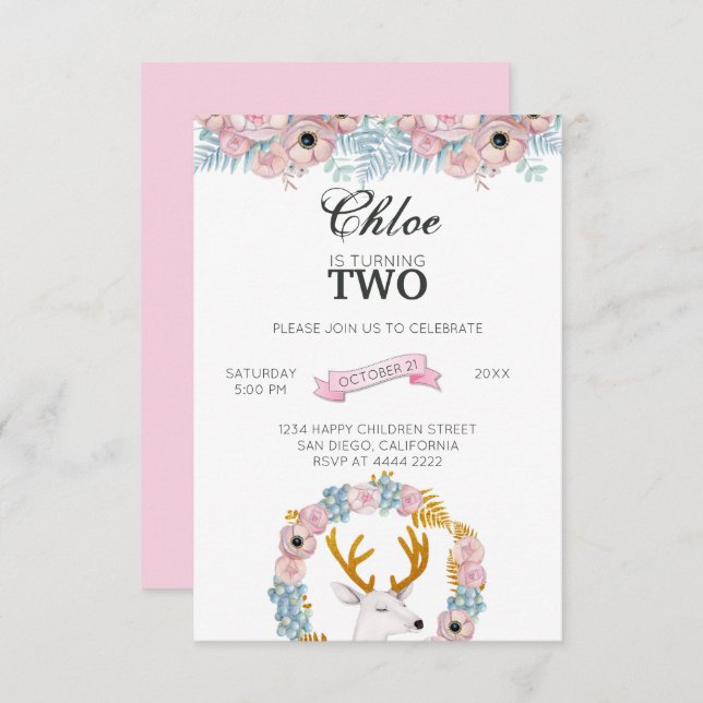 Convites Deer Com Cavalos Glittering Aniversário (Frente/Verso)