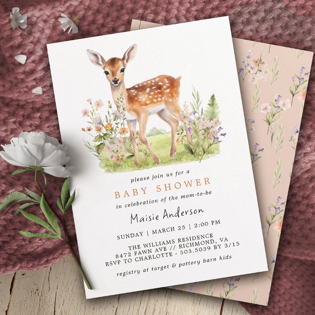 Convites Deer Floral Fawn | Chá de fraldas de Primavera (Criador carregado)