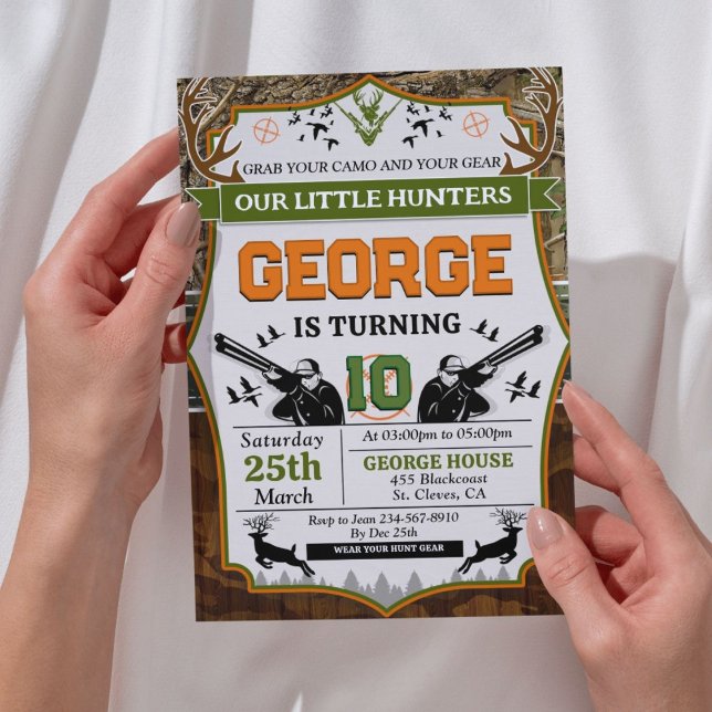 Convites Deer Hunter Festa de aniversário (Little Hunter Editable Birthday Party Invitation)