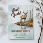 Convites Deer Hunting Buck Yeah 40th Birthday Party<br><div class="desc">Celebrate another year buck wild with this rustic deer hunting–themed birthday party design, featuring a detailed watercolor deer standing in the woods. Perfect for outdoorsmen, hunters, and nature lovers, this design blends a rugged yet artistic woodland style with bold “Buck Yeah” birthday humor. Ideal for adult men of any age,...</div>