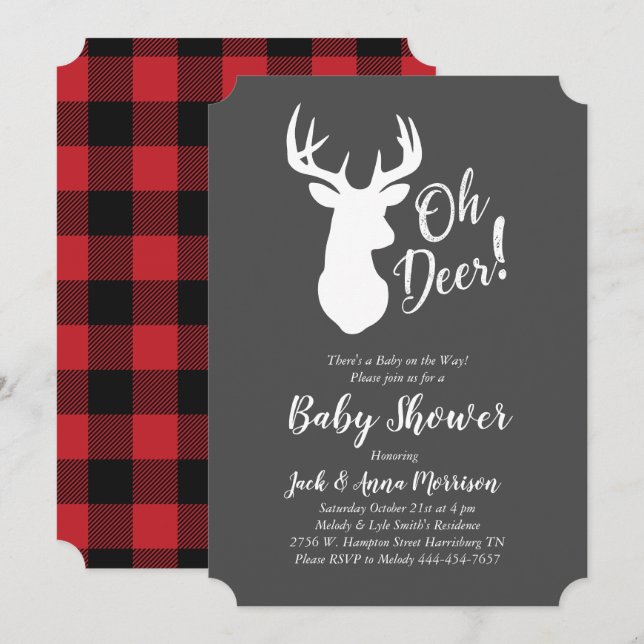 Convites Deer Hunting Lodge Chá de fraldas Antlers (Frente/Verso)