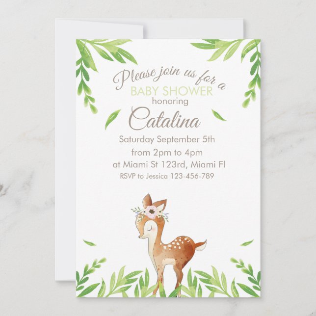 Convites Deer Theme Baby Shower Invitation (Frente)