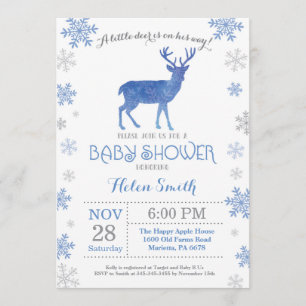 Convites Deer Winter Blue Boy Chá de fraldas Floco de neve