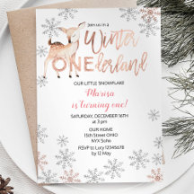 Deer Winter ONEderland Birthday Invite Rosa Dourad