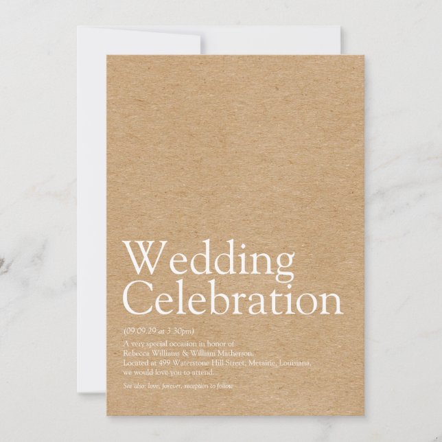 Convites Definição de Casamento Rustic Kraft Minimalista (Frente)