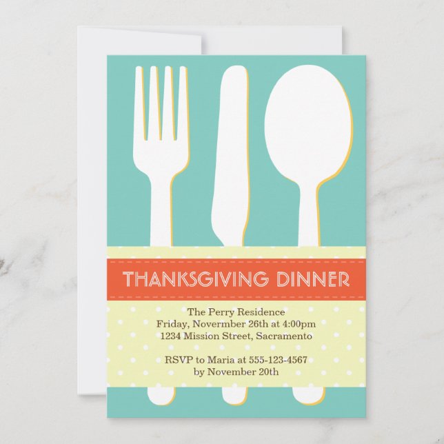 Convites Definição de lugar utensil, azul alaranjado, ação  (Frente)