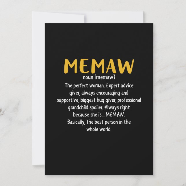 Convites Definição de Memaw de Arte-Mãe (Frente)