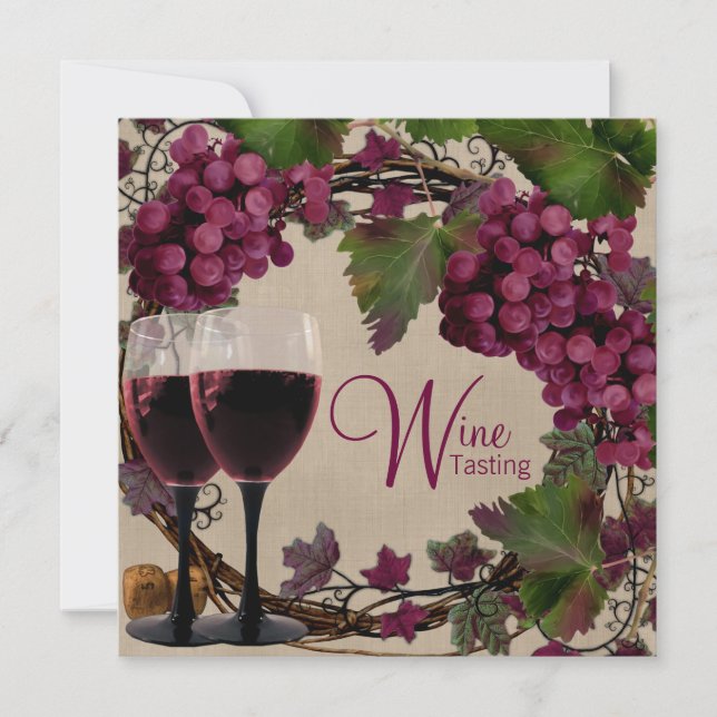 Convites Degustação de Vinho de Uvas Vermelhas e Verdes Vin (Frente)