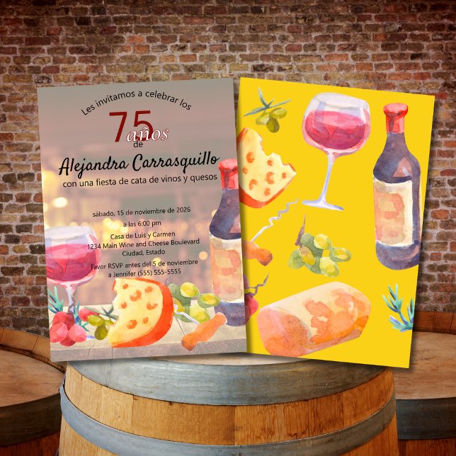 Convites Degustação de Vinho e Queijo Espanhol Diversão 75º (Criador carregado)