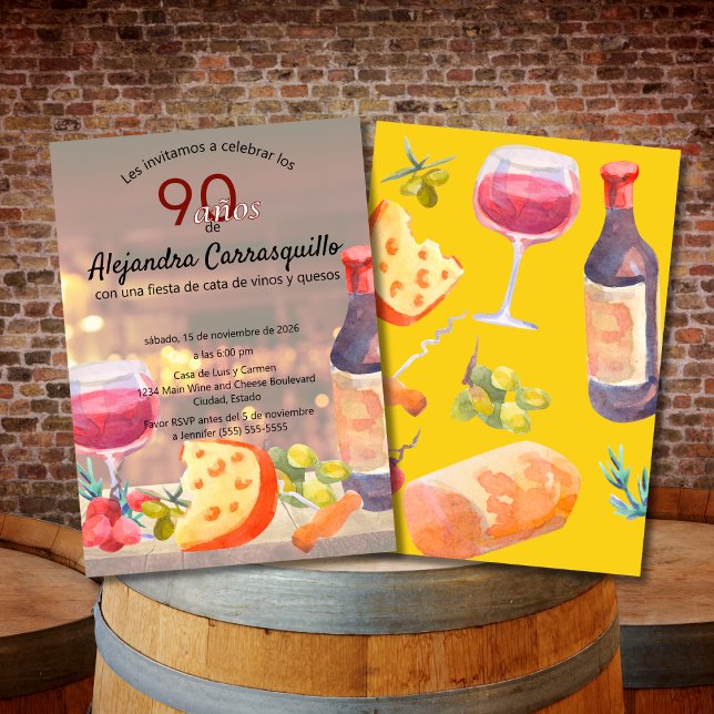 Convites Degustação de Vinho e Queijo Spanish Chic de 90 An (Criador carregado)