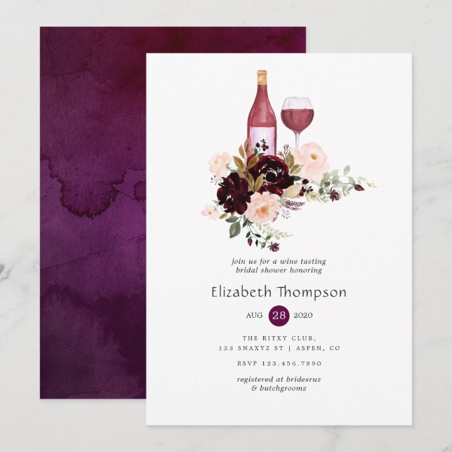 Convites Degustação de Vinho Floral Berry e Blush no Chá de (Frente/Verso)