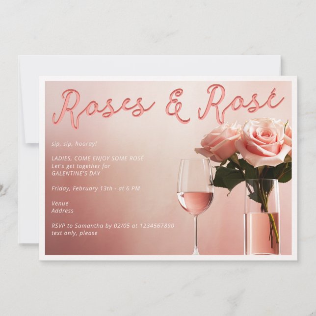 Convites Degustação de Vinho Rosé e Rosas Festa do Dia das  (Frente)