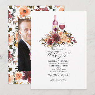 Convites Degustação de Vinho Tinto Floral Bordo Casamento F