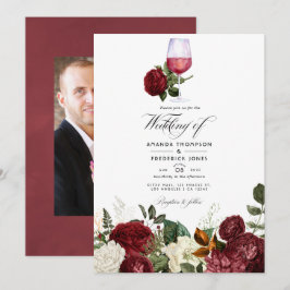 Convites Degustação de Vinho Tinto Floral Casamento Foto