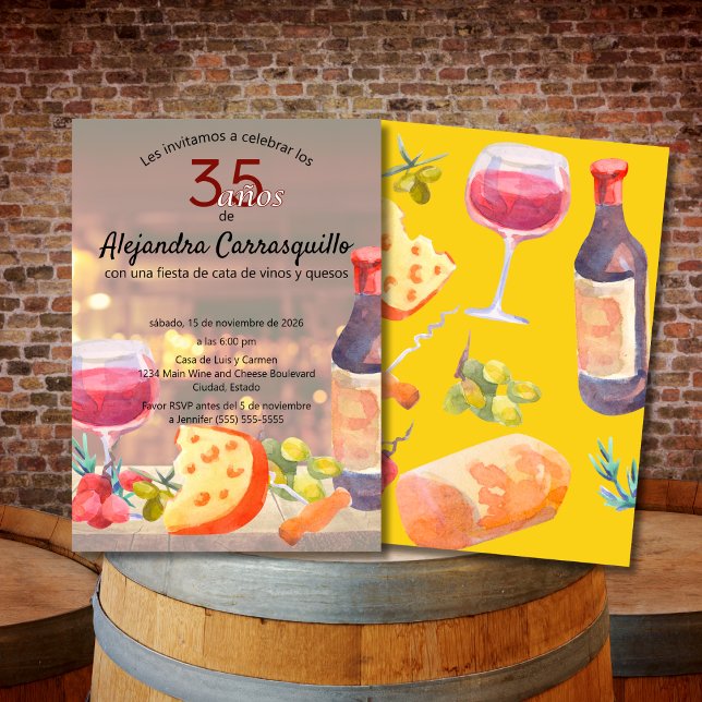 Convites Degustação Divertida de Vinho e Queijo Espanhol An (Criador carregado)