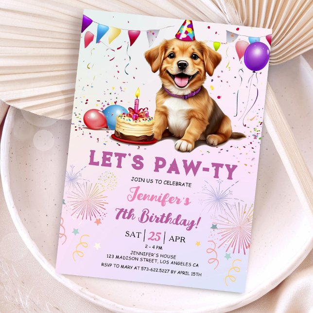 Convites Deixa a Festa de aniversário de 7 de Cachorro Pawt (Criador carregado)