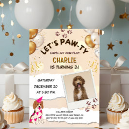 Convites Deixa Pawty Puppy Dog Foto de Festa de aniversário