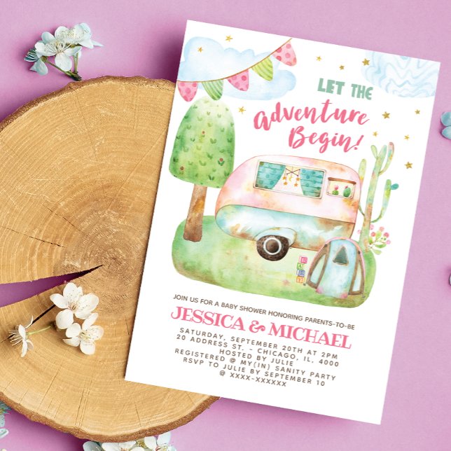 Convites Deixe a aventura começar a acampar o Chá de fralda (Criador carregado)