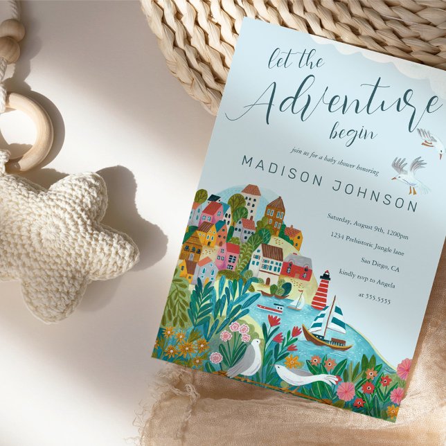 Convites deixe a aventura começar festa de baby shower de m (Let the adventure begin gender  neutral baby shower invitation)