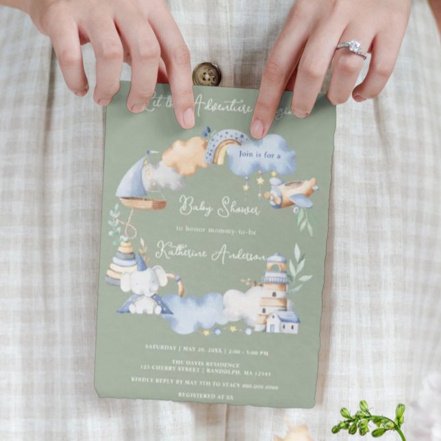 Convites Deixe a Aventura começar o Chá de fraldas de Brinq (Criador carregado)