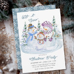 Convites Deixe a Feliz de neve Festa de Natal Snowman<br><div class="desc">Convite de festas de Natal de Snowman. Design de aquarela branca com trio de neve feliz cercado por árvores de natal. O convite para férias de inverno é escrito com "deixe-o nevar" e você pode personalizar o texto restante.</div>