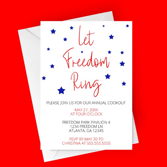 Convites Deixe a Liberdade Andar MInimalista (Let Freedom Ring | 4th of July Party Invitation | Minimalist 4th of July Party Invitation)