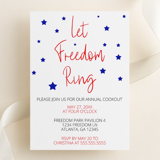 Convites Deixe a Liberdade Soar Festa Minimalista (Let Freedom Ring | 4th of July Party Invitation | Minimalist 4th of July Party Invitation)