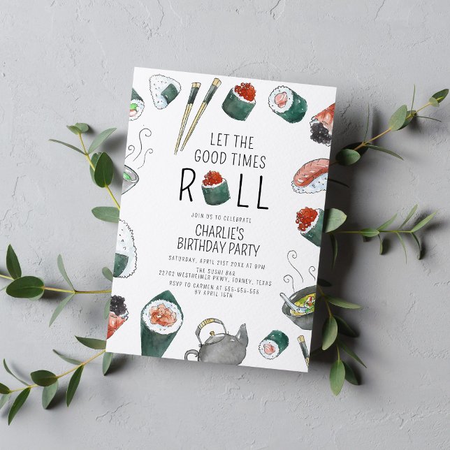 Convites Deixe o Bons Times Roll Sushi Party Aniversário (Criador carregado)