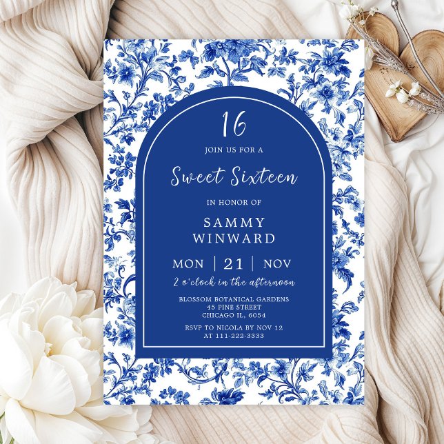 Convites Delft Azul Antigo Chinoiserie Sweet Sixteen (Criador carregado)