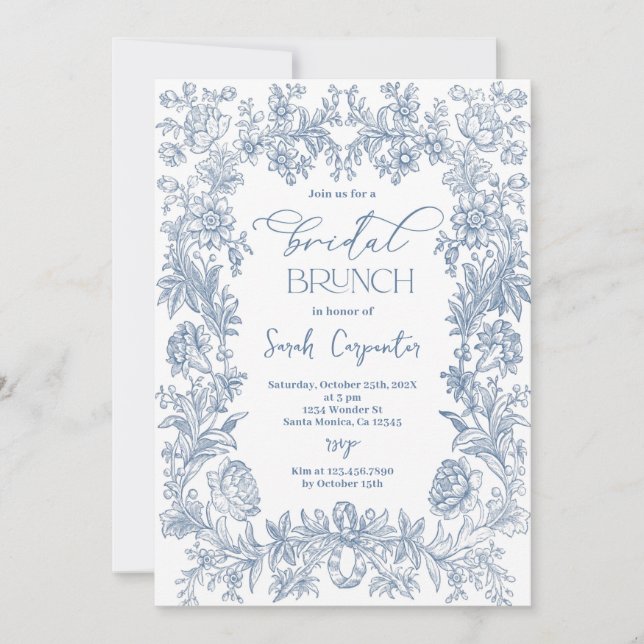 Convites Delft Blue Chinoiserie Chá de panela Brunch (Frente)