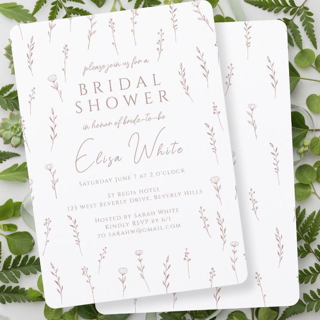 Convites Delicadas Flores Silvestres Espalhadas Chá de Bebê (Delicate Scattered Wildflowers Mauve Bridal Shower Invitation
)