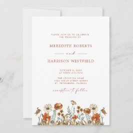 Convites Delicado Autumn Wildflower Simples Casamento Elega