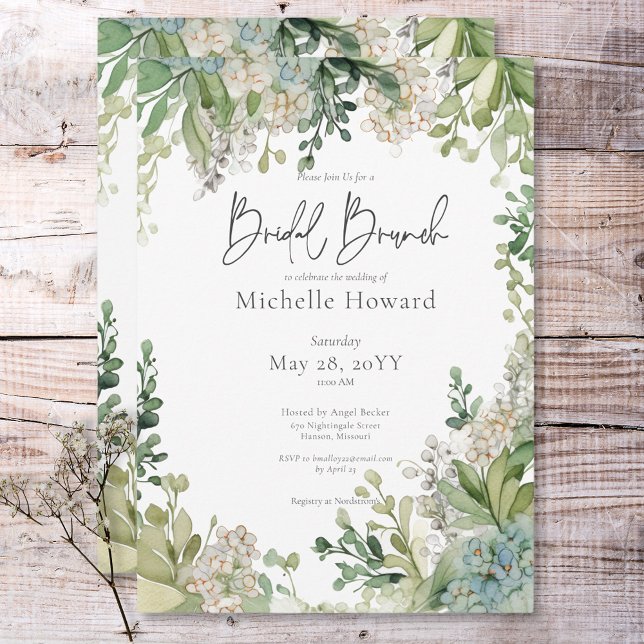 Convites Delicado Brunch Verde Respiração do Bebê Moderno (Delicate Modern Baby's Breath Green Bridal Brunch Invitation)