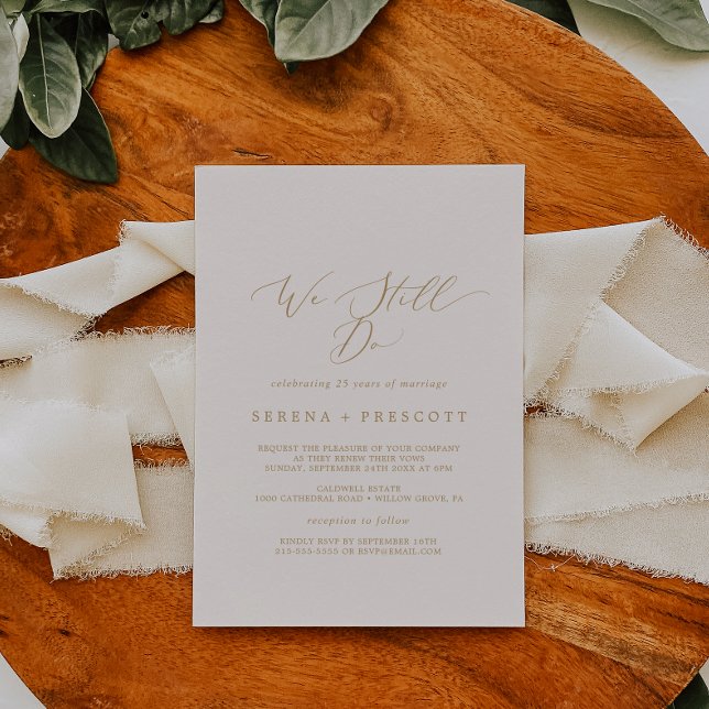 Convites Delicado Dourado e Creme Nós Ainda Renovamos os Vo (Criador carregado)