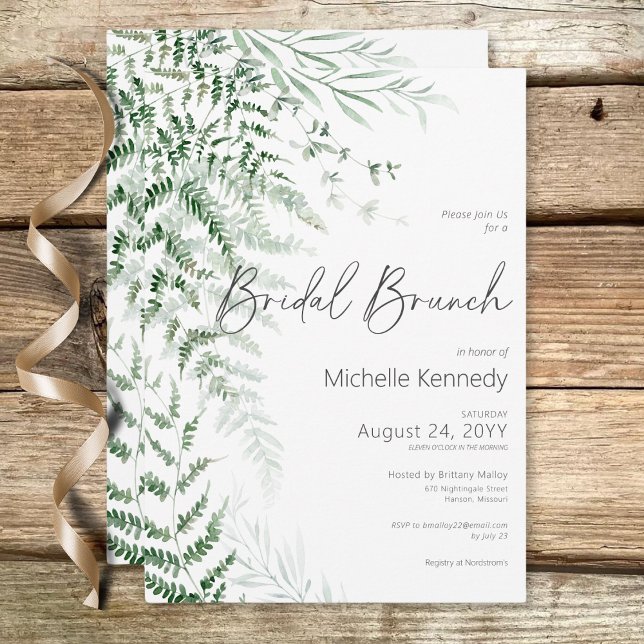 Convites Delicado Elegante Greenery Ferns Bridal Brunch (Elegant Delicate Greenery Ferns Bridal Brunch Invitation)