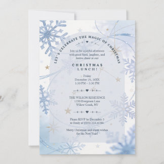 Convites Delicado Floco de Neve Azul Natal Almoço TMF26
