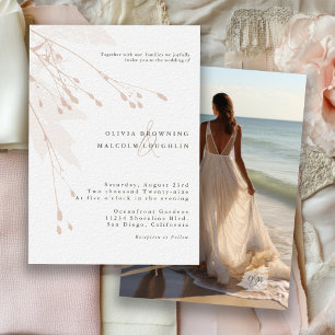 Convites Delicado Foto de Casamento Floral Botânico em Aqua