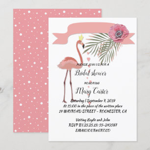 Convites Delicado grinalda floral, flamingos rosa,