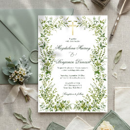 Convites Delicado Jardim Verde Cruz Cristã Casamento
