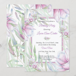 Convites Delicado Lilás Rosa Floral Aquarela Aniversário
