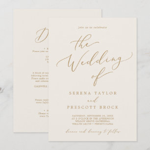 Convites Delicado Ouro Caligrafia Creme Tudo Em Um Casament