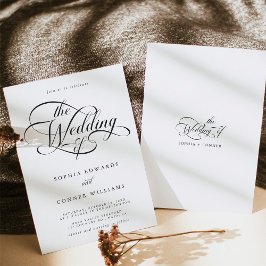 Convites Delicado Script Elegante Casamento Preto e Branco