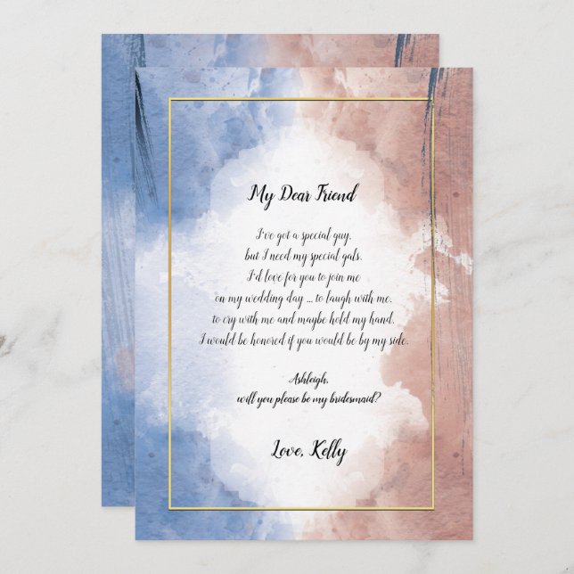 Convites Delicar alude aquarela será minha dama de honra (Frente/Verso)