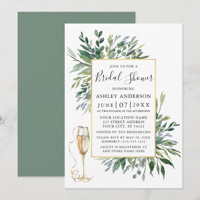 Convites Delicar Aquarela Vidro Verde (Frente/Verso)