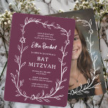 Convites Delicar Bar de FOTO PERSONALIZADO Botânico Bat Mit<br><div class="desc">Cartão perfeito para anunciar um morcego mitzvah, bar mitzvah ou outra celebração judaica! A mão desenhou uma delicada arte de trama de folha para você! TOTALMENTE PERSONALIZÁVEL! Clique em "Personalizar" acima para editar o texto. Clique em "editar usando a ferramenta design" para ajustar as fontes, cores e posicionamentos e para...</div>