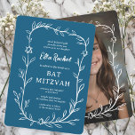 Convites Delicar Bar de FOTO PERSONALIZADO Botânico Bat Mit<br><div class="desc">Cartão perfeito para anunciar um morcego mitzvah, bar mitzvah ou outra celebração judaica! A mão desenhou uma delicada arte de trama de folha para você! TOTALMENTE PERSONALIZÁVEL! Clique em "Personalizar" acima para editar o texto. Clique em "editar usando a ferramenta design" para ajustar as fontes, cores e posicionamentos e para...</div>