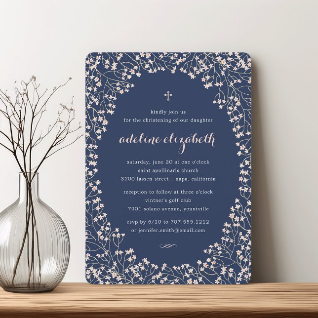 Convites Delicar Batismo Floral Cor-de-Rosa Esbranquiçada (Criador carregado)