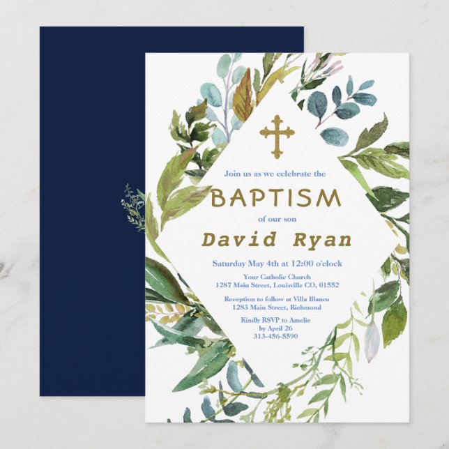 Convites Delicar Batismo Geométrico do Quadro Verde (Frente/Verso)