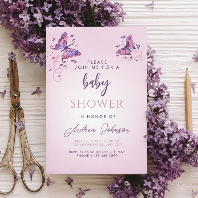 Convites Delicar Borboletas Rapariga Festa de Chá de fralda (Criador carregado)