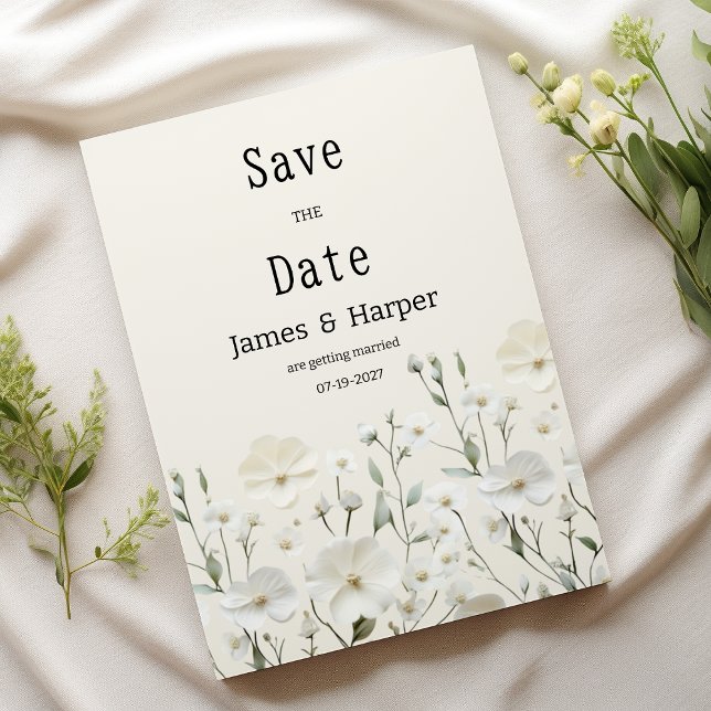 Convites Delicar branco marfim arranjo Guardar Data (Delicate ivory white floral arrange Save the Date)